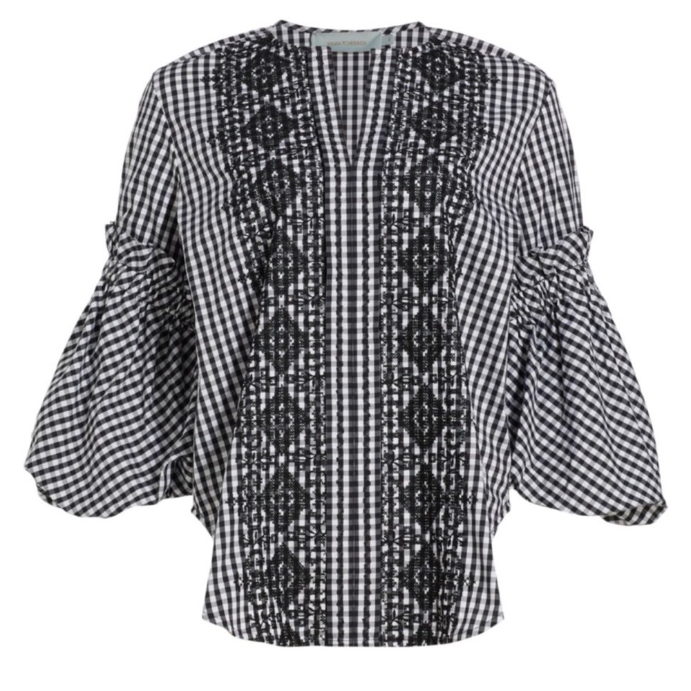 SiIvia Tcherassi Lucaya Gingham-Check Blouse Navy/White New Size XS